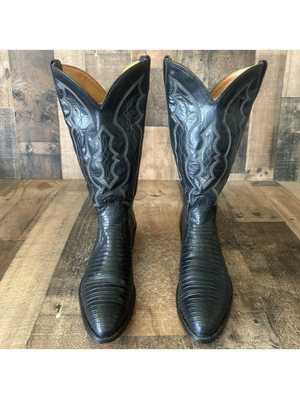J Chisholm Vintage Teju Lizard Black Western Cowboy Boots Mens 10.5 D